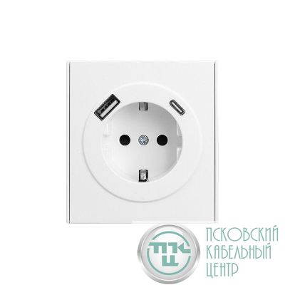 Розетка 1-м СП STRONG MIELE 16А с заземл. защ. шторки с USB A+C быстрой зарядки 5В/3А жемчуж. Kranz KR-78-0704-4