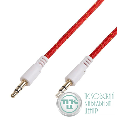 Кабель аудио AUX 3.5мм в тканевой оплетке 1м красн. Rexant 18-4076