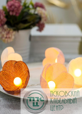Гирлянда светодиодная "Цветы" красн. гамма 10LED ткань тепл. бел. 1.8+0.3м КОСМОС KOC_GIR-B109