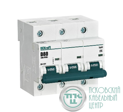 Выключатель автоматический модульный 3п D 80А 10кА ВА-201 DEKraft 13020DEK