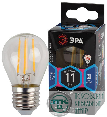Лампа светодиодная филаментная F-LED P45-11W-840-E27 11Вт P45 шар 4000К нейтр. бел. E27 Эра Б0047015