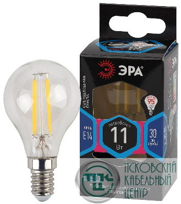 Лампа светодиодная филаментная F-LED P45-11W-840-E14 11Вт P45 шар 4000К нейтр. бел. E14 Эра Б0047014