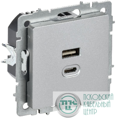 Розетка СП BRITE USB A+C 45Вт высокоск. заряд. РЮ11-2-БрА алюм. IEK BR-U22-045-K47