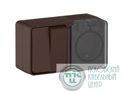 Блок ОП AtlasDesign PROFI IP54 (розетка 1-м 16А заземл. защ. шторки + 2-кл. выключатель 10А) корич. SE ATN546074