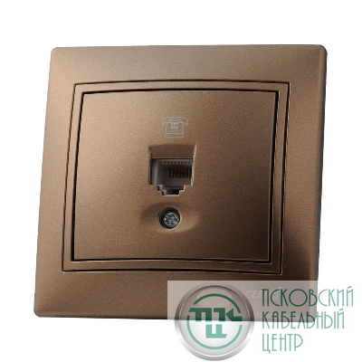 Розетка телефонная 1-м СП Mira RJ11 16А IP20 евро стандарт со вставкой свет. корич. перламутр. LEZARD 701-3131-137
