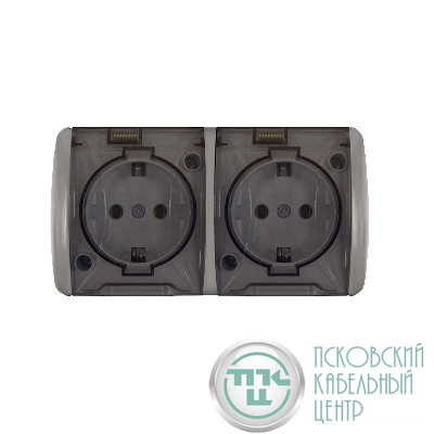 Розетка 2-м ОП Клио 16А IP54 с заземл. с прозр. крышкой сер. UNIVersal К2232-Gr