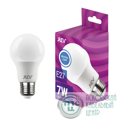 Лампа светодиодная LED-A60 7Вт грушевидная 4000К нейтр. бел. E27 560лм 180-240В REV 32265 8