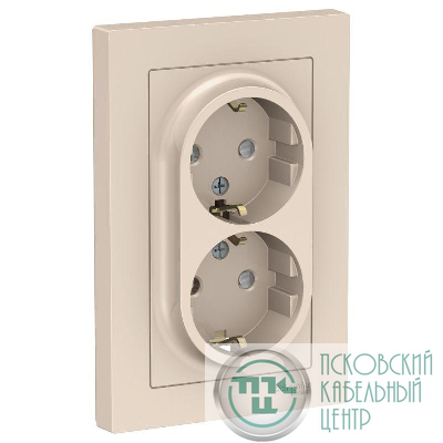 Розетка 2-м СП AtlasDesign 16А IP20 с заземл. защ. шторки в сборе беж. SE ATN000226