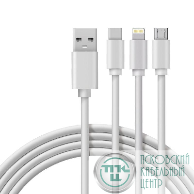Кабель USB 3в1 Type-С (3А) Lightning (2.4А) micro USB (2А) 1м ПВХ Rexant 18-1127