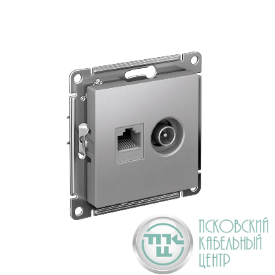 Розетка компьютерная + телевизионная 2-м СП AtlasDesign RJ45 кат.5E + TV механизм алюм. SE ATN000389
