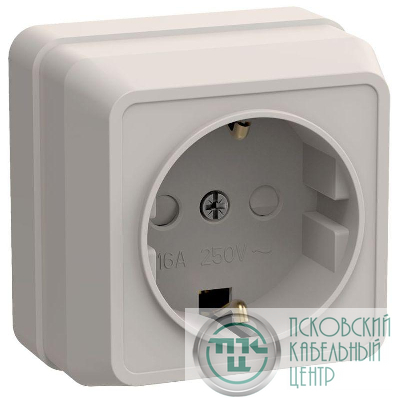 Розетка 1-м ОП Октава РСш20-3-ОКм 16А IP20 с заземл. защ. шторки крем. GENERICA ERO14-K33-16-DC