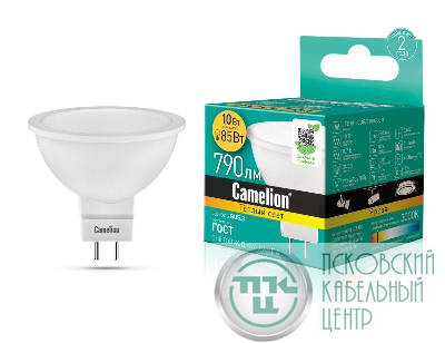 Лампа светодиодная LED10-JCDR/830/GU5.3 10Вт рефлектор матовая 3000К тепл. бел. GU5.3 150-265В Camelion 13684