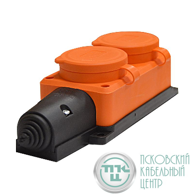 Колодка удлинителя 2-м Компакт 1ф с заглушками каучук оранж. UNIVersal 3033