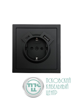 Розетка 1-мест. с/з Type-C+USB разъем СП ZIMA IP20 черн. бархат LEZARD 704-4288-181TC