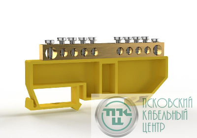 Шина PE "земля" на DIN-изоляторе 6х9мм 10 отвер. латунь TOKOV ELECTRIC TKE-BCB-69-10-DIN/PE