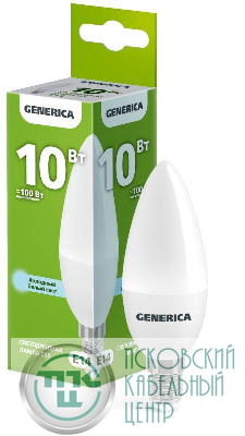 Лампа светодиодная C35 10Вт свеча 6500К E14 230В GENERICA LL-C35-10-230-65-E14-G