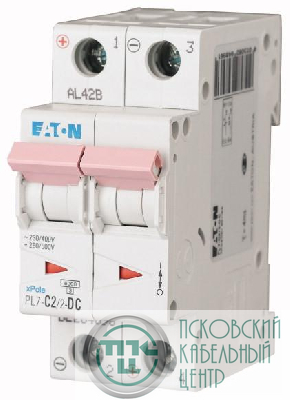 Выключатель автоматический модульный 2п C 2А 6кА PL7-C2/2-DC EATON 264896