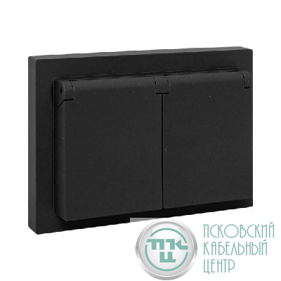 Розетка 2-м СП Эпика 16А IP44 с заземл. защ. шторки с рамкой с крышками механизм черн. EKF UP1-SOB-211-44