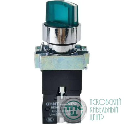 Переключатель NP2-BK12365 2 положения фиксацией 1НО+1НЗ AC230В (LED) IP40 (R) зел. CHINT 265954