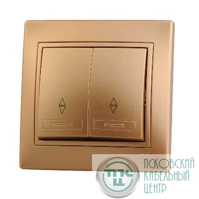 Переключатель проходной 2-кл. СП Mira 10А IP20 со вставкой зол. метал. LEZARD 701-1313-106