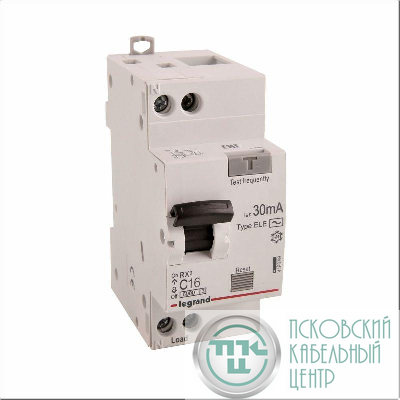 Выключатель автоматический дифференциального тока 2п (1P+N) C 16А 30мА тип AC 6кА RX3 ИЭК Leg 419399