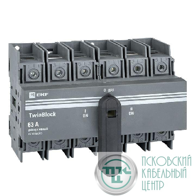 Рубильник 3п 63А реверсивный с рукояткой для прямой установки TwinBlock EKF tb-s-63-3p-rev