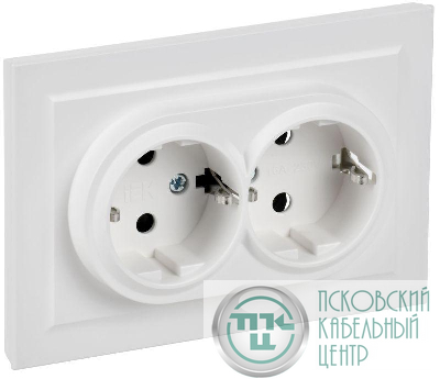 Розетка 2-м СП BRITE РС12-3-БрАБ 16А в сборе с заземл. без защ. шторок арктич. бел. IEK BR-R21-16-K91-F