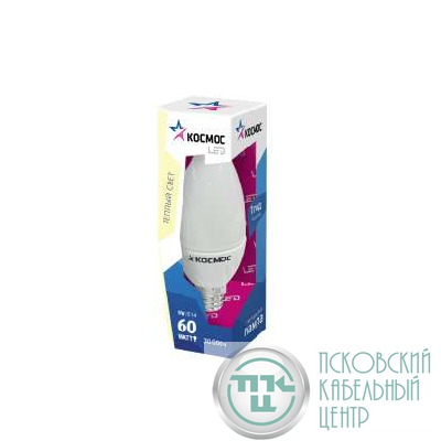 Лампа светодиодная CW 5Вт свеча на ветру 3000К тепл. бел. E14 420лм 220-240В КОСМОС Lksm_LED5wCWE1430