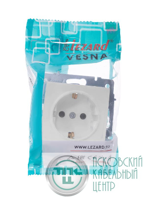 Розетка 1-м СП Vesna с заземл. защ. шторки ПБТ механизм бел. LEZARD 742-0288-124B
