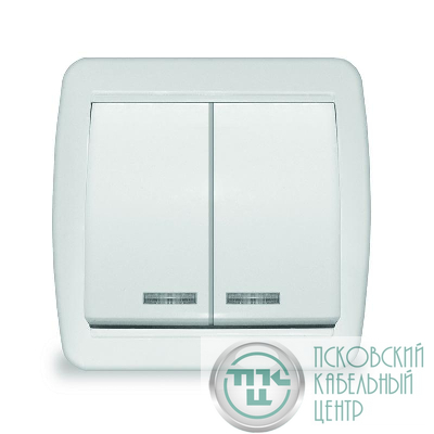 Выключатель 2-кл. ОП Клио с подсветкой 10А IP44 бел. UNIVersal К2227