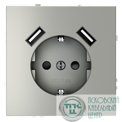 Розетка 1-м СП S70 16А с USB A+A с заземл. защ. шторки механизм сталь Voltum VLS040405