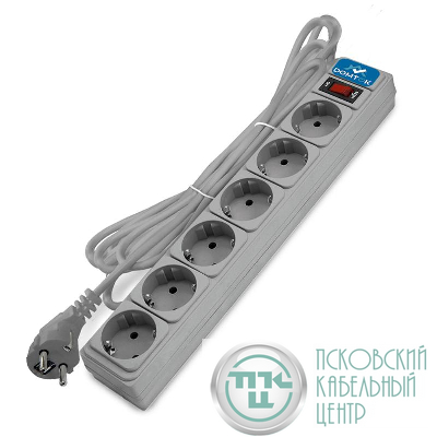 Удлинитель с сетевым фильтром 6х1.8м с заземл 10А IP20 2.2кВт ПВС 3х1 с выкл. сер. DOMTOK 2518