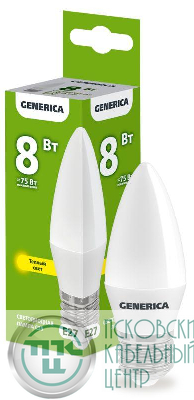 Лампа светодиодная C35 8Вт свеча 3000К E27 230В GENERICA LL-C35-08-230-30-E27-G