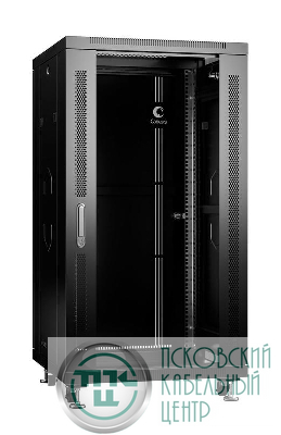 Шкаф монтажный телекоммуникационный напольный SH-05C-22U60/100-BK 19дюйм для распред. и серверн. оборудования 22U 600х1000х1166мм передн. стеклян. и задн. сплошн. метал. двери ручка с замком черн. (RAL 9004) Cabeus 8540c