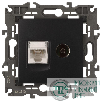 Розетка компьютерная + телевизионная 2-м Elegance 14-3110-05 RJ45 + TV IP20 механизм антрацит Эра Б0034318