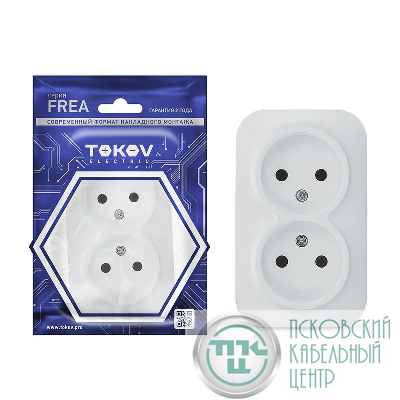 Розетка 2-м ОП Frea 16А IP20 250В без заземл. АБС-пластик бел. TOKOV ELECTRIC TKE-FR-R2-C01