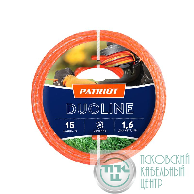 Леска Duoline D1.6мм L15м (скрученный квадрат; двухцветная; жила) на пластиковой обойме блистерн. тип красн. PATRIOT 805401141