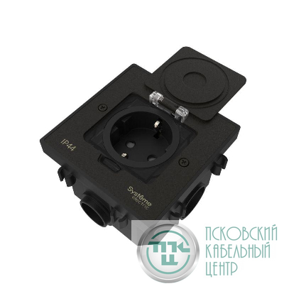 Лючок MultiDesk MDK21 с розеткой 2P+E 16А 250В IP44 с монтажной коробкой для бетонных полов черн. матов. SE MDK21202MBC