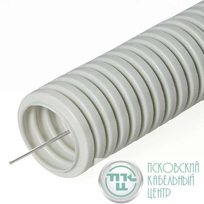 Труба гофрированная ПВХ легкая d16мм с протяжкой "Россия" сер. (уп.100м) Урал Пак ГФ-0101716-100