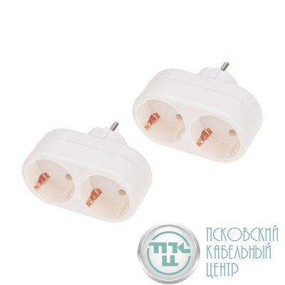 Разветвитель 2-м с заземл. 16А IP20 бел. (уп.2шт) Rexant 11-1075-2