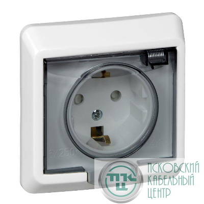 Розетка 1-м СП Этюд 16А IP44 250В с заземл. защ. шторки бел. SE PC16-044B