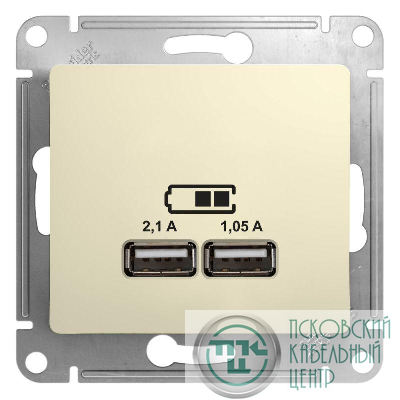 Розетка USB 2-м СП Glossa A+A 5В/2.1А 2х5В/1.05А механизм беж. SchE GSL000233