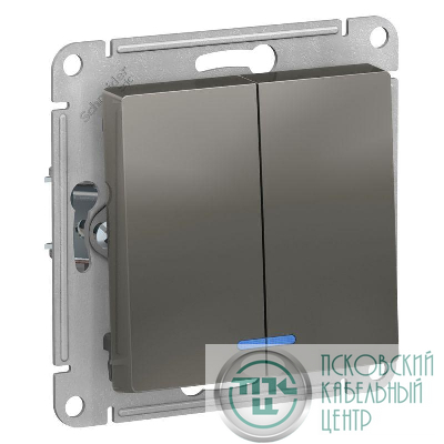 Выключатель 2-кл. СП AtlasDesign 10А IP20 (сх. 5а) 10AX с подсветкой механизм сталь SE ATN000953