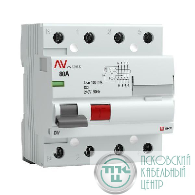 Выключатель дифференциального тока (УЗО) 4п 80А 100мА тип A DV AVERES EKF rccb-4-80-100-a-av