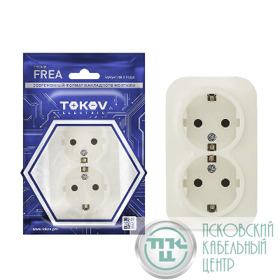 Розетка 2-м ОП Frea 16А IP20 250В с заземл. АБС-пластик беж. TOKOV ELECTRIC TKE-FR-R2Z-C02