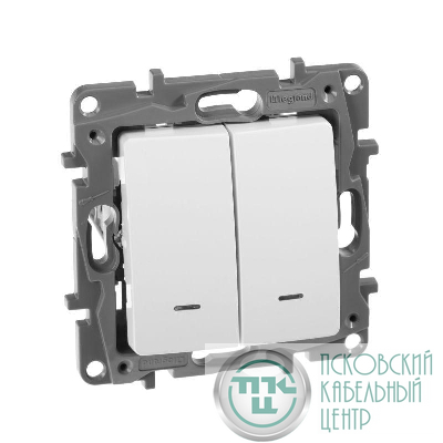 Переключатель 2-кл. СП Etika Plus 10А IP20 250В 10AX с подсветкой безвинтов. зажимы механизм бел. IEK 672216