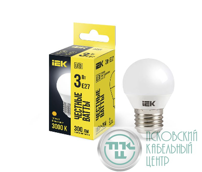 Лампа светодиодная G45 3Вт шар 3000К тепл. бел. E27 216лм 230-240В IEK LLE-G45-3-230-30-E27