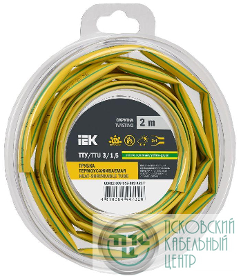Трубка термоусадочная ТТУ нг-LS 3/1.5 желт./зел. (уп.2м) IEK UDR12-003-D15-002-K52-T