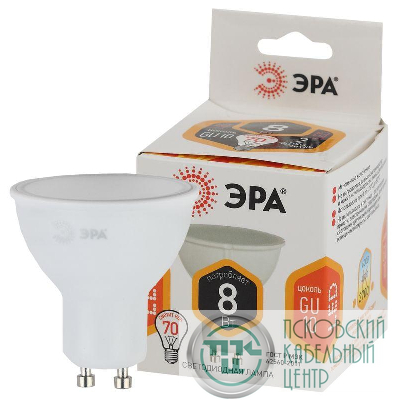 Лампа светодиодная LED MR16-8W-827-GU10 MR16 8Вт софит GU10 тепл. бел. ЭРА Б0036728