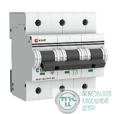 Выключатель автоматический модульный 3п C 100А 15кА ВА 47-125 PROxima EKF mcb47125-3-100C